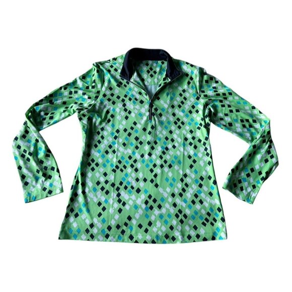 Tail Women's Sz M Green Geometric Print Half Zip Long Sleeve Golf Pullover Top - Picture 7 of 8